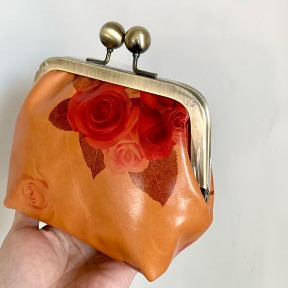 Handmade Vintage Style Genuine Leather Floral Print Purse/Wristlet/Crossbody - Picture 5 of 16